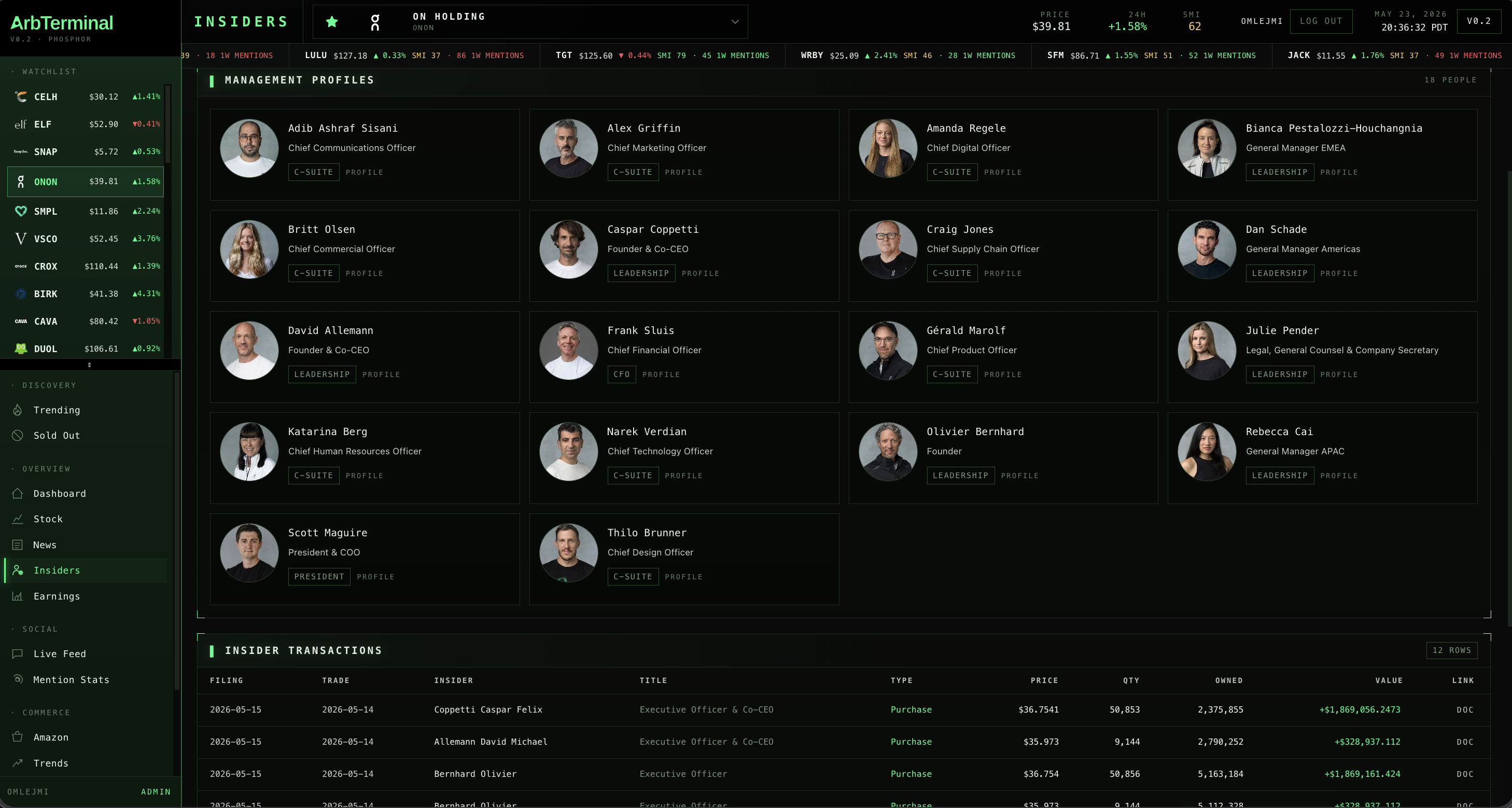 arbterminal insiders page with management profiles